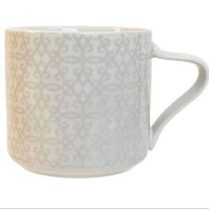 Starbucks 2014 White Gray Scroll Diamond Filigree Coffee Mug 12 fl ounce cup